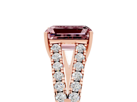 Rose gold Emerald Cut Cut Split Shank Pave Diamond Engagement Ring with Four-Prong Setting_5