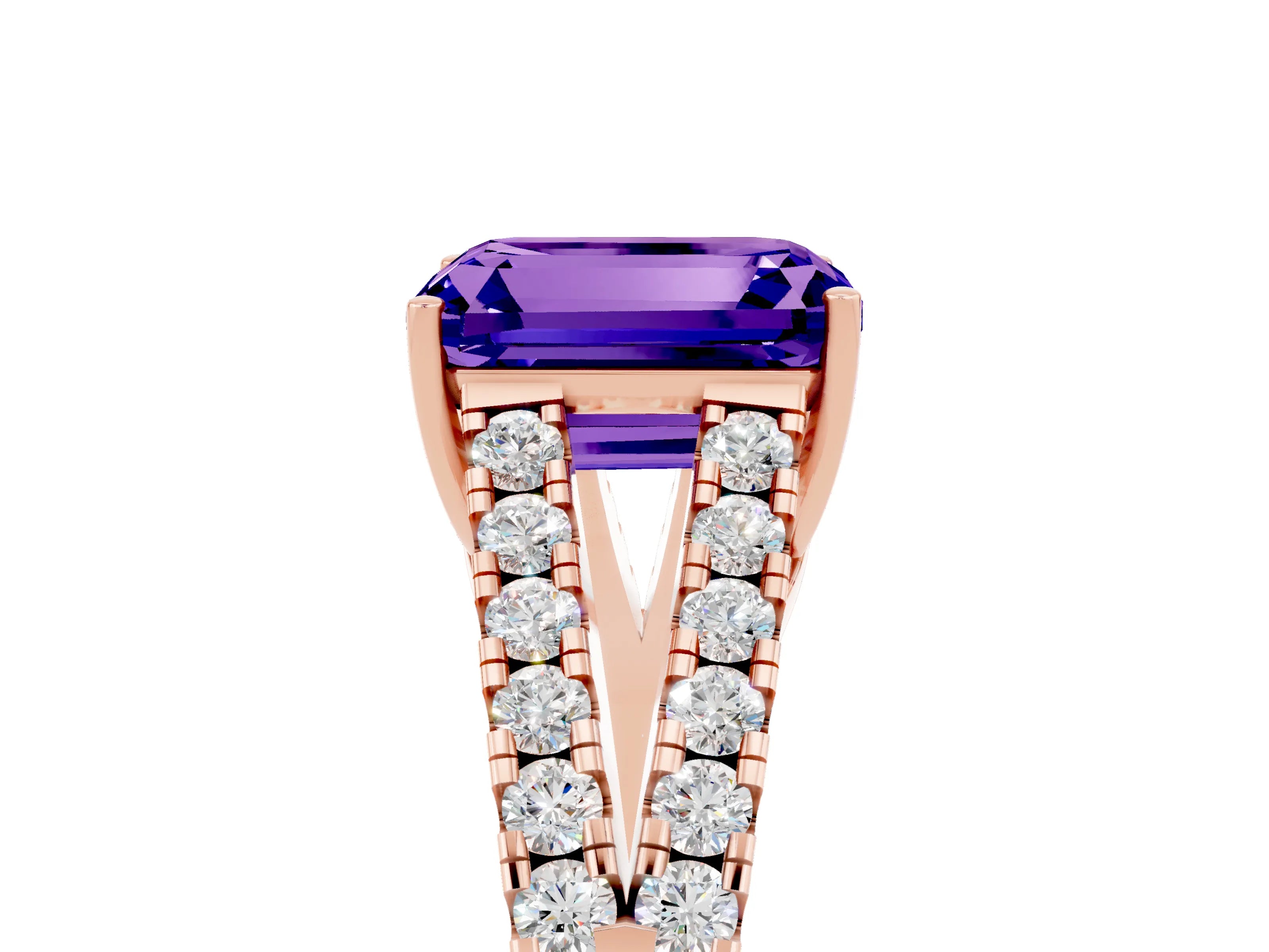 Rose gold Emerald Cut Cut Split Shank Pave Diamond Engagement Ring with Four-Prong Setting_5