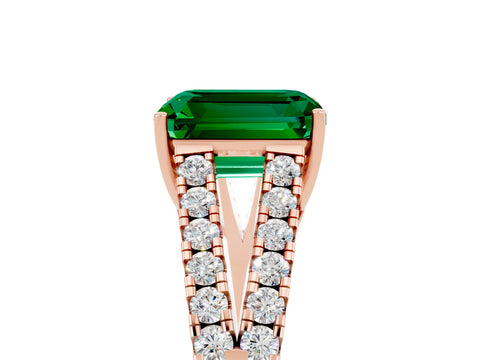 Rose gold Emerald Cut Cut Split Shank Pave Diamond Engagement Ring with Four-Prong Setting_5
