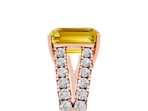 Rose gold Emerald Cut Cut Split Shank Pave Diamond Engagement Ring with Four-Prong Setting_5