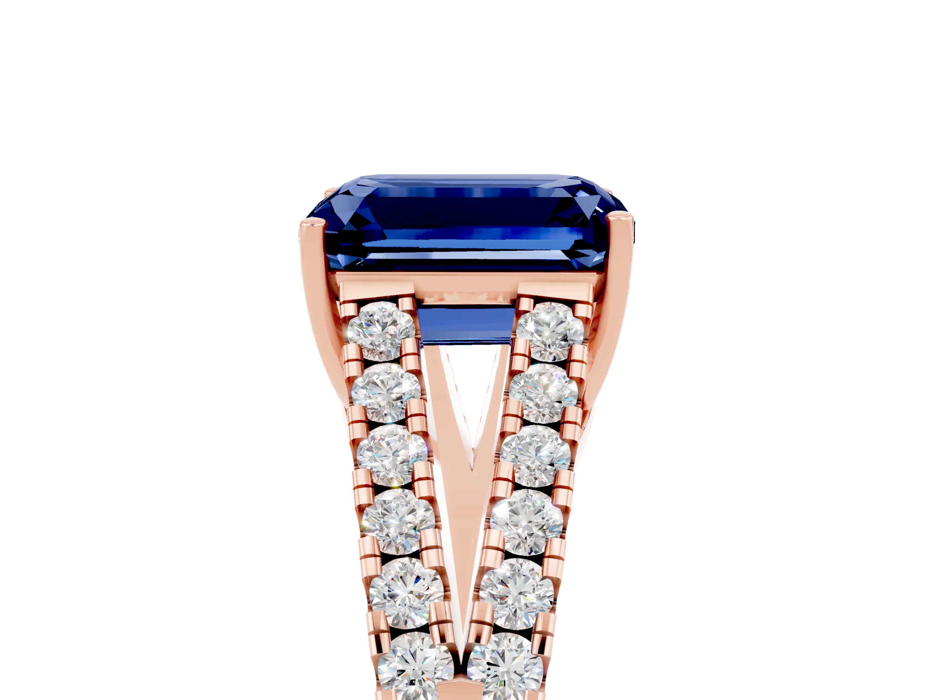 Rose gold Emerald Cut Cut Split Shank Pave Diamond Engagement Ring with Four-Prong Setting_5
