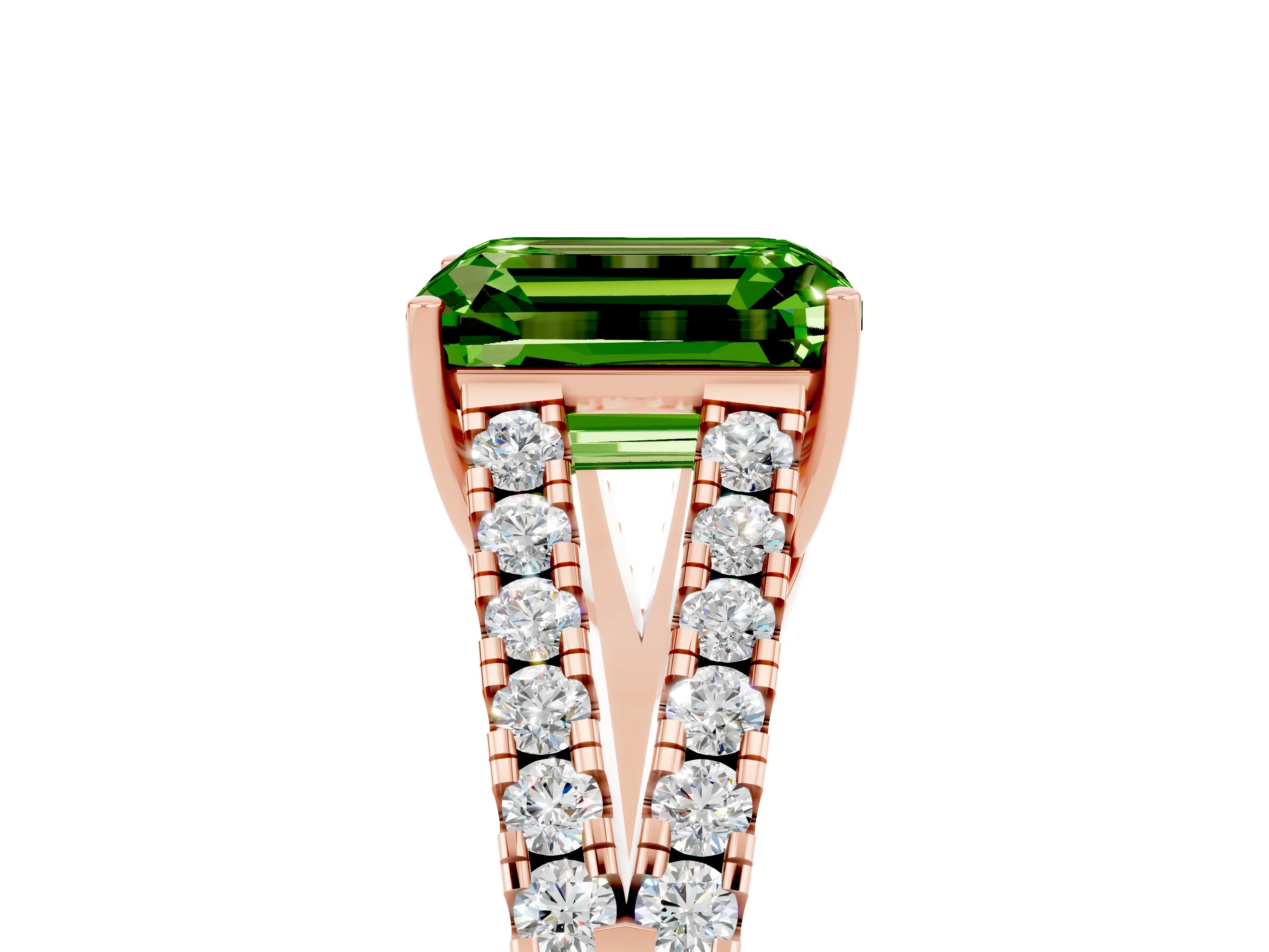 Rose gold Emerald Cut Cut Split Shank Pave Diamond Engagement Ring with Four-Prong Setting_5