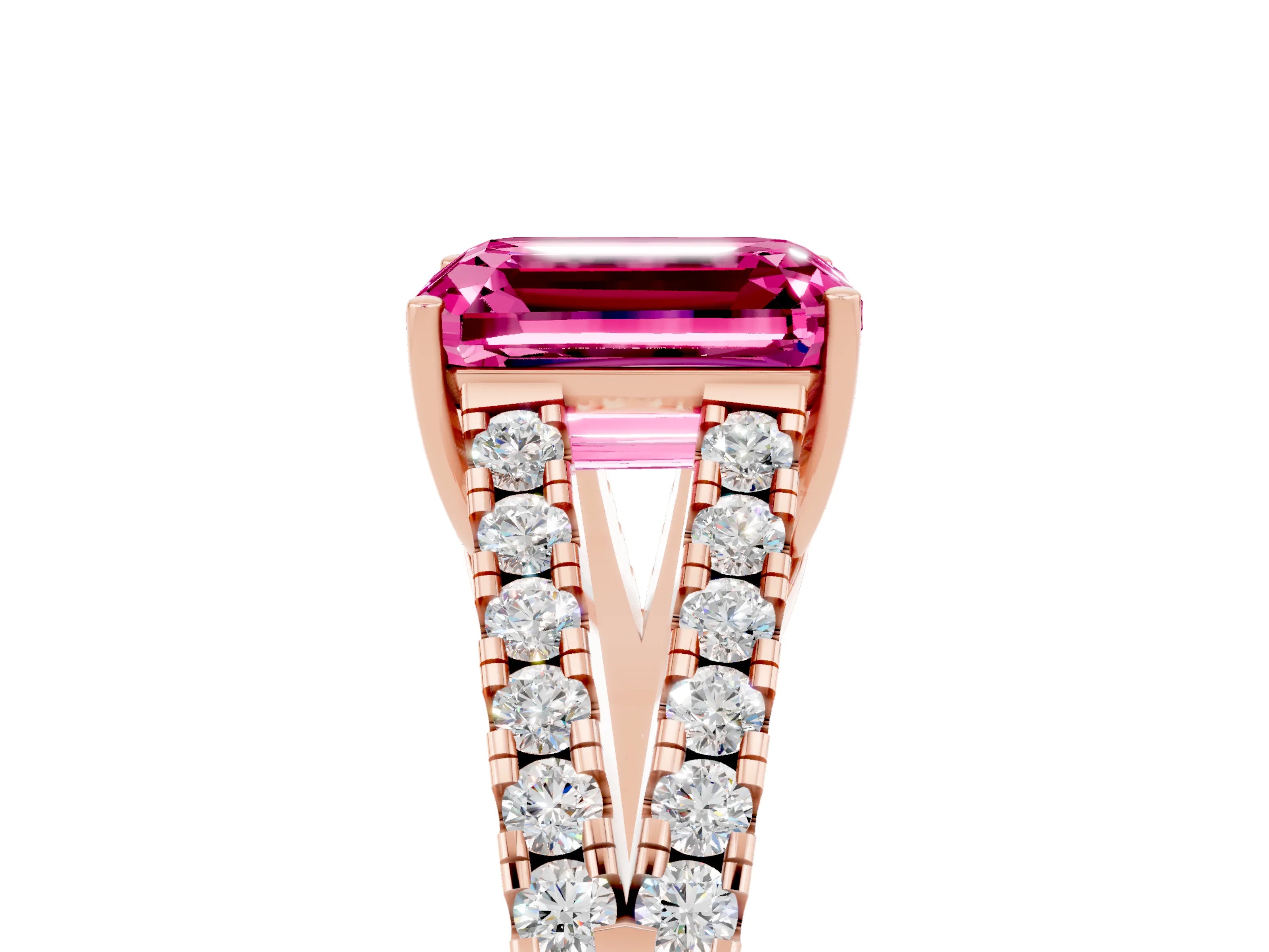 Rose gold Emerald Cut Cut Split Shank Pave Diamond Engagement Ring with Four-Prong Setting_5