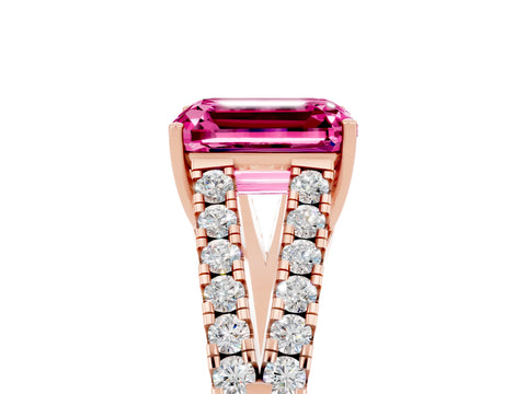 Rose gold Emerald Cut Cut Split Shank Pave Diamond Engagement Ring with Four-Prong Setting_5
