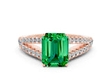 Rose gold Emerald Cut Cut Split Shank Pave Diamond Engagement Ring with Four-Prong Setting
