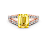 Rose gold Emerald Cut Cut Split Shank Pave Diamond Engagement Ring with Four-Prong Setting