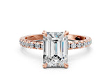 Rose gold Emerald Cut Diamond Brilliant Solitaire Ring with Pavé Band and Four-Prong Setting_15
