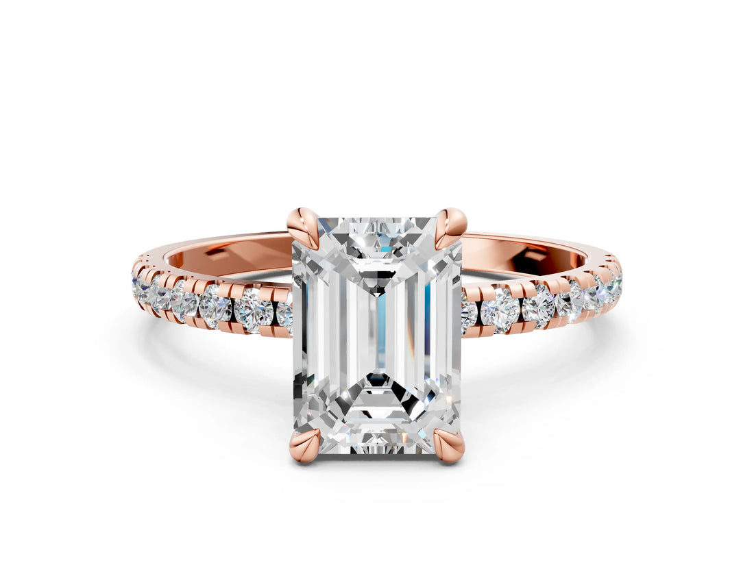 Rose gold Emerald Cut Diamond Brilliant Solitaire Ring with Pavé Band and Four-Prong Setting_21