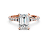 Rose gold Emerald Cut Diamond Brilliant Solitaire Ring with Pavé Band and Four-Prong Setting_21