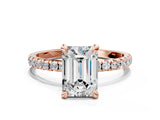 Rose gold Emerald Cut Diamond Brilliant Solitaire Ring with Pavé Band and Four-Prong Setting_638