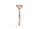 Rose gold Emerald Cut Diamond Brilliant Solitaire Ring with Pavé Band and Four-Prong Setting_640