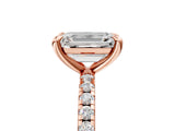Rose gold Emerald Cut Diamond Brilliant Solitaire Ring with Pavé Band and Four-Prong Setting_643