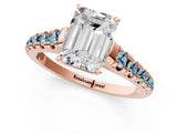 Rose gold Emerald Cut Diamond Cathedral Solitaire Ring with Round with Aquamarine side stone Pavé Band_13