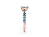 Rose gold Emerald Cut Diamond Cathedral Solitaire Ring with Round with Aquamarine side stone Pavé Band_14