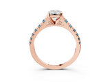 Rose gold Emerald Cut Diamond Cathedral Solitaire Ring with Round with Aquamarine side stone Pavé Band_15