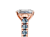 Rose gold Emerald Cut Diamond Cathedral Solitaire Ring with Round with Aquamarine side stone Pavé Band_17