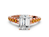 Rose gold Emerald Cut Diamond Cathedral Solitaire Ring with Round with Citrine side stone Pavé Band_24