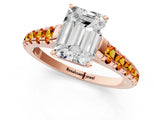 Rose gold Emerald Cut Diamond Cathedral Solitaire Ring with Round with Citrine side stone Pavé Band_25
