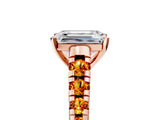 Rose gold Emerald Cut Diamond Cathedral Solitaire Ring with Round with Citrine side stone Pavé Band_29