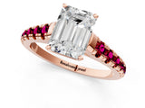 Rose gold Emerald Cut Diamond Cathedral Solitaire Ring with Round with Garnet side stone Pavé Band_13
