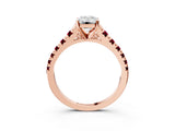 Rose gold Emerald Cut Diamond Cathedral Solitaire Ring with Round with Garnet side stone Pavé Band_15