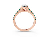 Rose gold Emerald Cut Diamond Cathedral Solitaire Ring with Round with Green Sapphire side stone Pavé Band_15