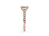 Rose gold Emerald Cut Diamond Cathedral Solitaire Ring with Round with Moissanite side stone Pavé Band_14