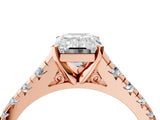 Rose gold Emerald Cut Diamond Cathedral Solitaire Ring with Round with Moissanite side stone Pavé Band_16