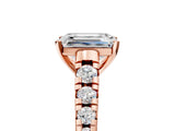 Rose gold Emerald Cut Diamond Cathedral Solitaire Ring with Round with Moissanite side stone Pavé Band_17