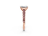 Rose gold Emerald Cut Diamond Cathedral Solitaire Ring with Round with Morganite side stone Pavé Band_14