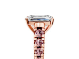 Rose gold Emerald Cut Diamond Cathedral Solitaire Ring with Round with Morganite side stone Pavé Band_17