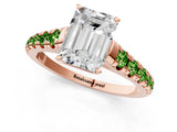 Rose gold Emerald Cut Diamond Cathedral Solitaire Ring with Round with Peridot side stone Pavé Band_1