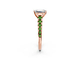 Rose gold Emerald Cut Diamond Cathedral Solitaire Ring with Round with Peridot side stone Pavé Band_2