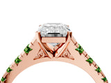 Rose gold Emerald Cut Diamond Cathedral Solitaire Ring with Round with Peridot side stone Pavé Band_4