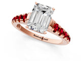 Rose gold Emerald Cut Diamond Cathedral Solitaire Ring with Round with Ruby side stone Pavé Band_25