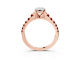 Rose gold Emerald Cut Diamond Cathedral Solitaire Ring with Round with Ruby side stone Pavé Band_27