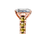 Rose gold Emerald Cut Diamond Cathedral Solitaire Ring with Round with Yellow Sapphire side stone Pavé Band_29