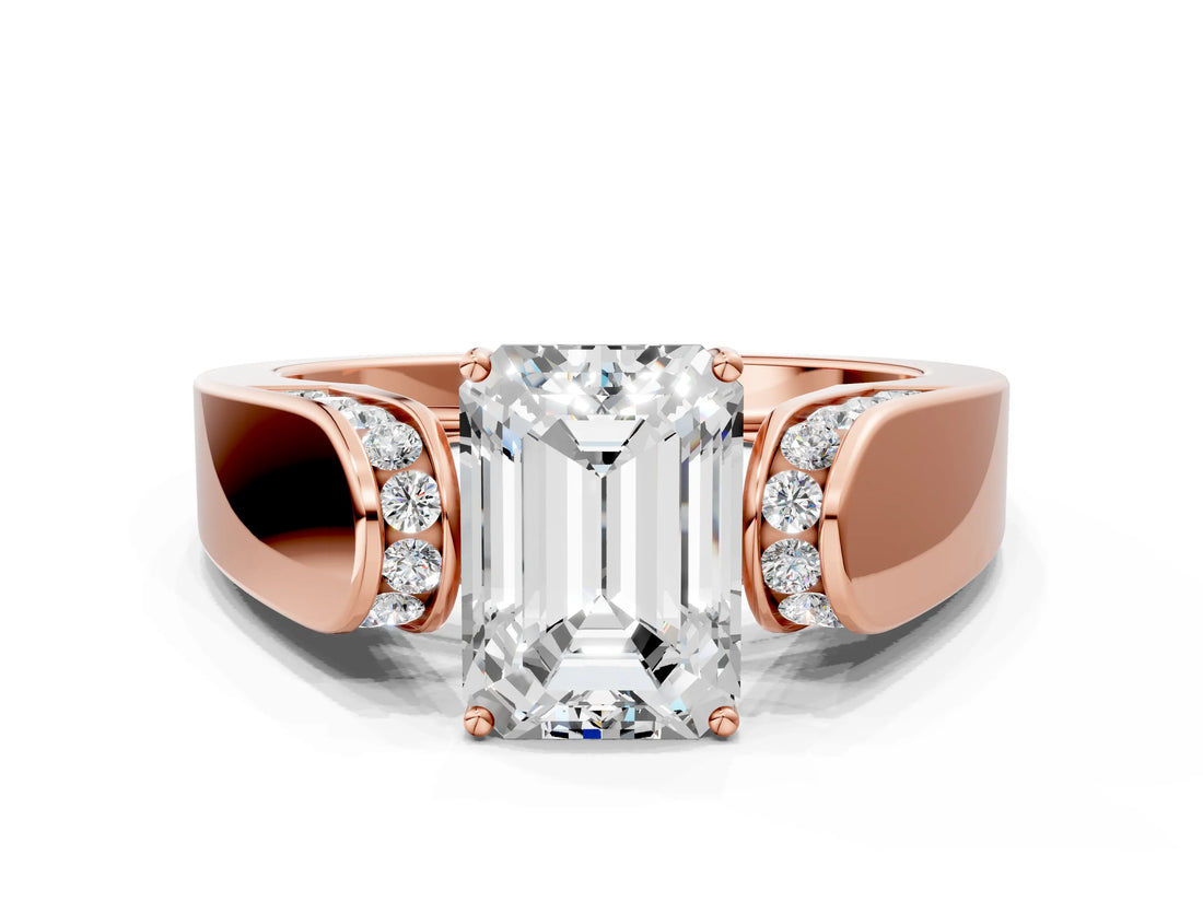 Rose gold Emerald Cut Diamond Channel Set Solitaire Ring with Four-Prong Setting_12