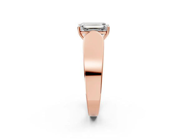 Rose Gold Emerald Cut Channel Set Engagement Ring Setting with Accented Shoulders on Wide Band