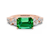 Rose gold Emerald Cut Diamond Cluster Pavé Band with Four-Prong Setting