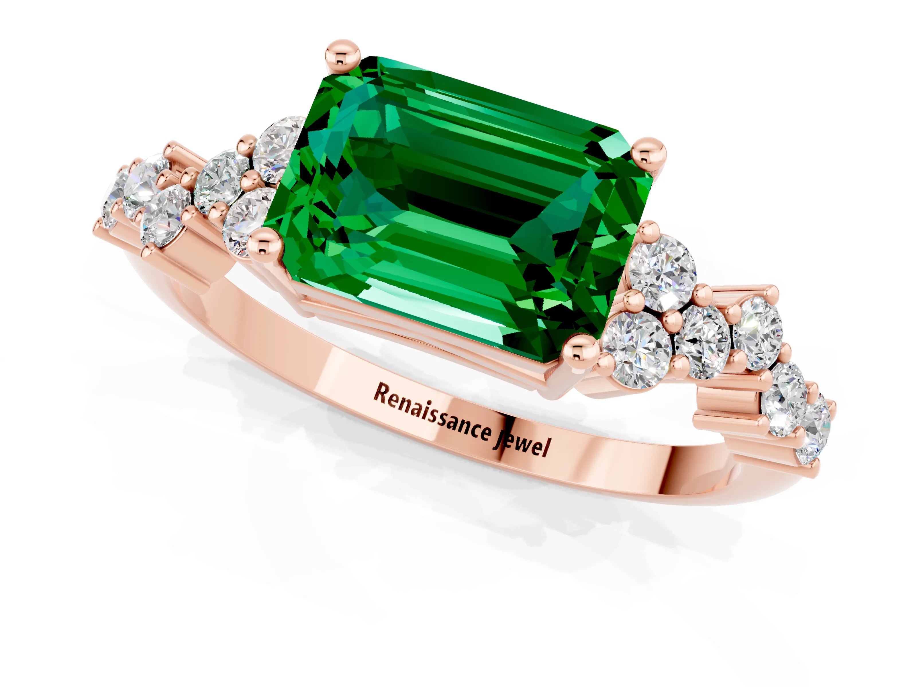 Rose gold Emerald Cut Diamond Cluster Pavé Band with Four-Prong Setting_1
