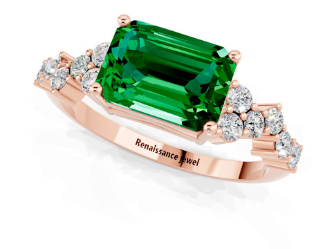 Rose gold Emerald Cut Diamond Cluster Pavé Band with Four-Prong Setting_1