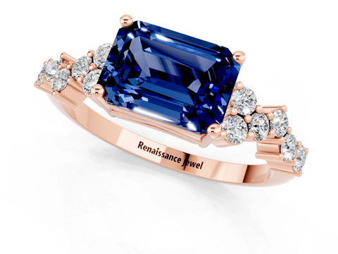 Rose gold Emerald Cut Diamond Cluster Pavé Band with Four-Prong Setting_1