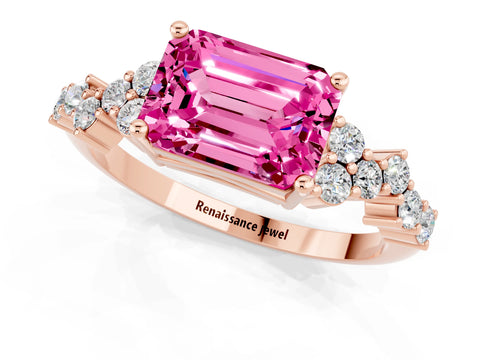 Rose gold Emerald Cut Diamond Cluster Pavé Band with Four-Prong Setting_1