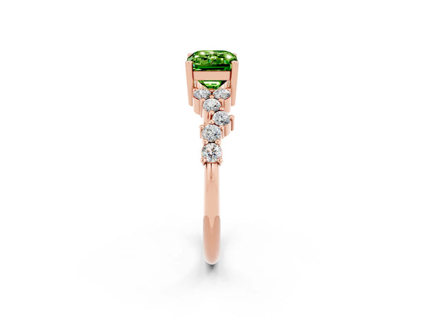 Rose gold Emerald Cut Diamond Cluster Pavé Band with Four-Prong Setting