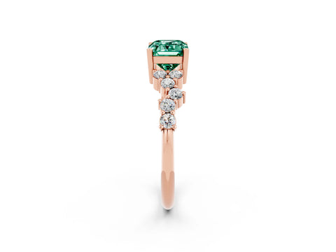 Rose gold Emerald Cut Diamond Cluster Pavé Band with Four-Prong Setting_2