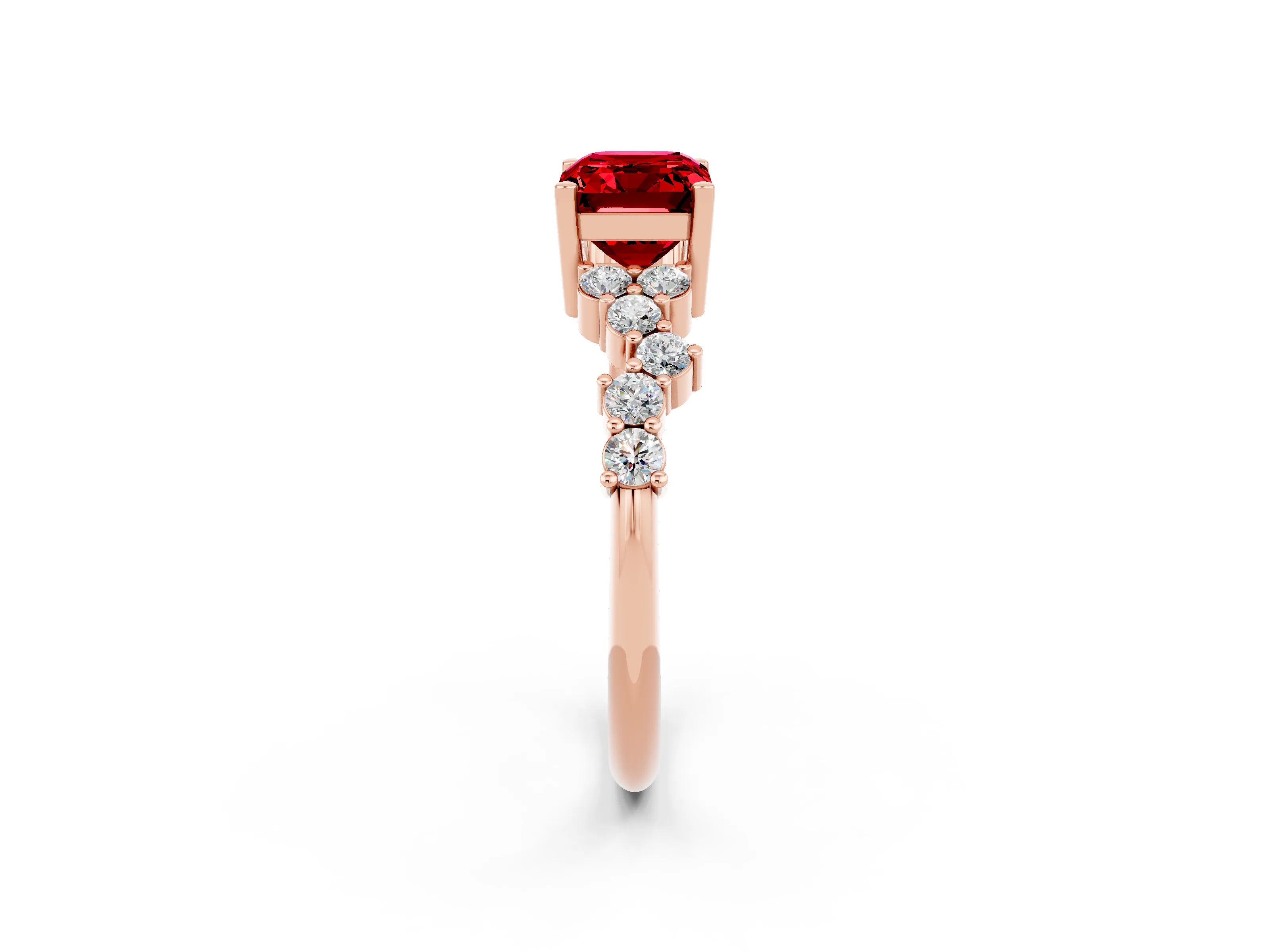 Rose gold Emerald Cut Diamond Cluster Pavé Band with Four-Prong Setting_2