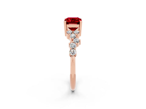 Rose gold Emerald Cut Diamond Cluster Pavé Band with Four-Prong Setting_2