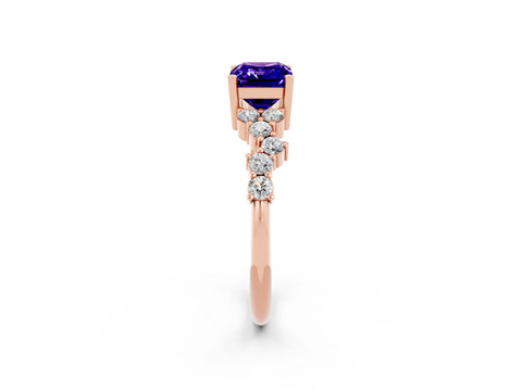 Rose gold Emerald Cut Diamond Cluster Pavé Band with Four-Prong Setting_2