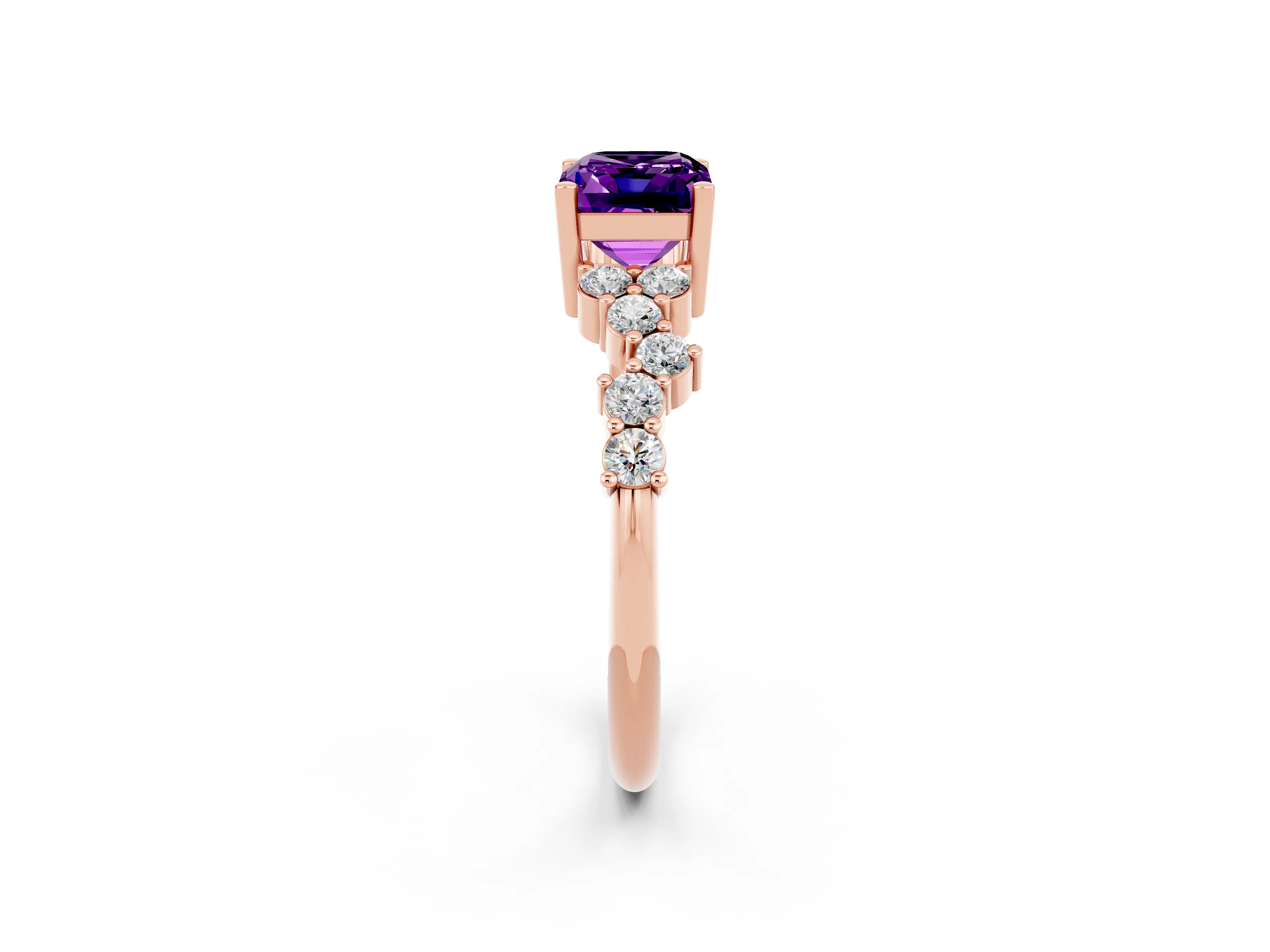 Rose gold Emerald Cut Diamond Cluster Pavé Band with Four-Prong Setting_2